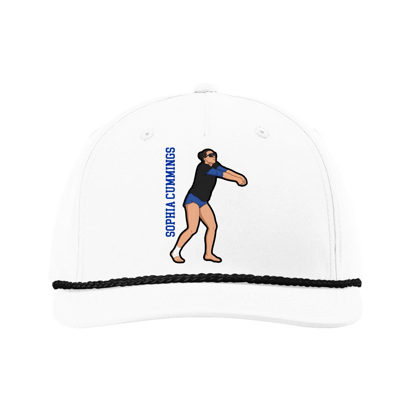 Five-Panel Classic Rope Cap — Name Vertical in White
