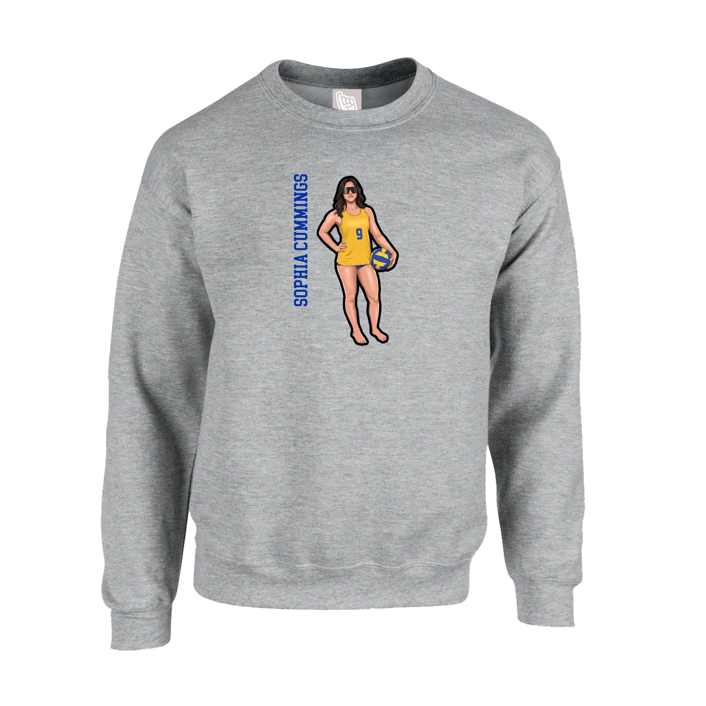 Fleece Crew — Name Vertical in Grey
