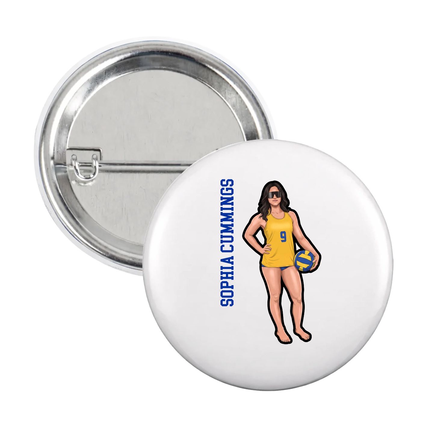 Game Day Button — Name Vertical in White