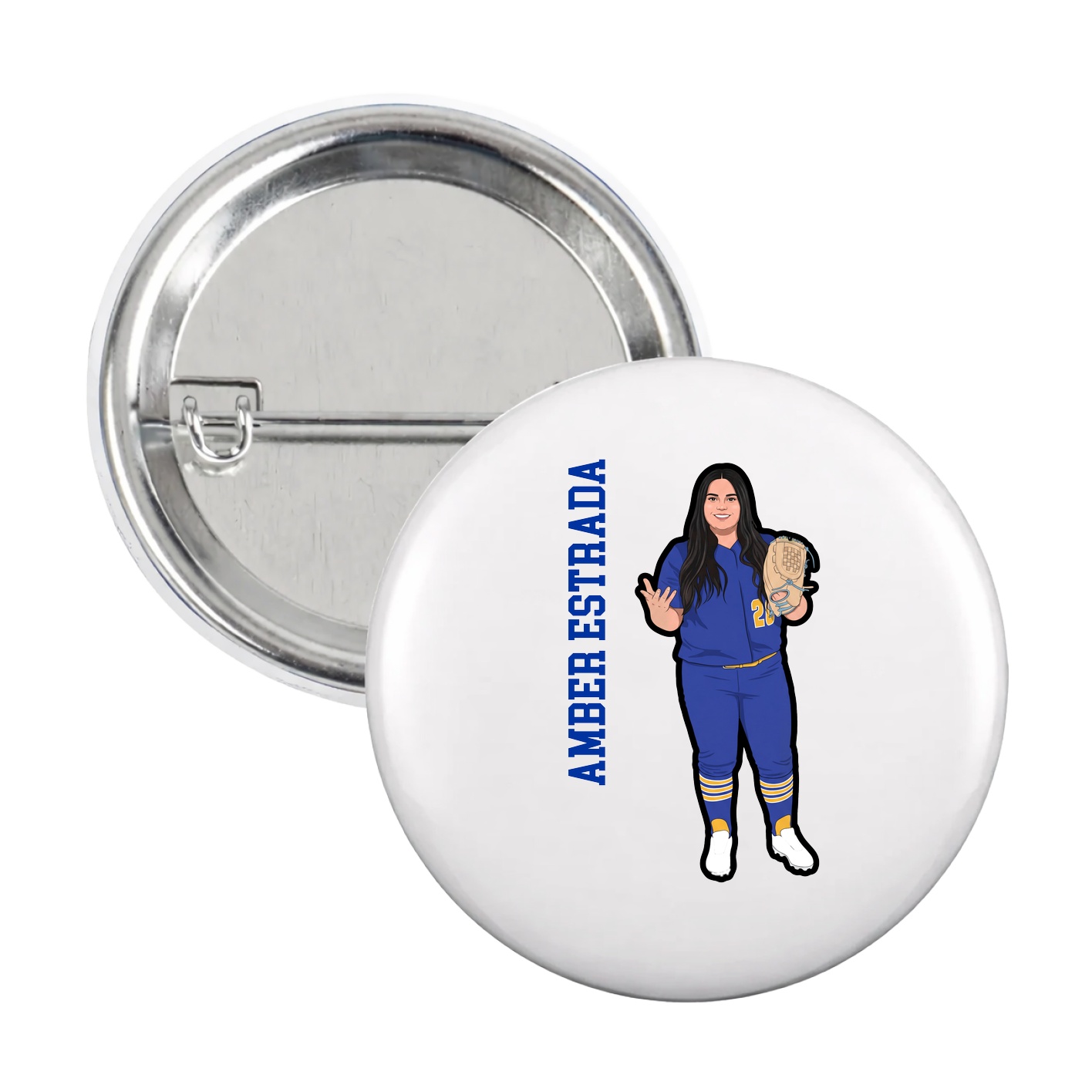 Game Day Button — Name Vertical in White