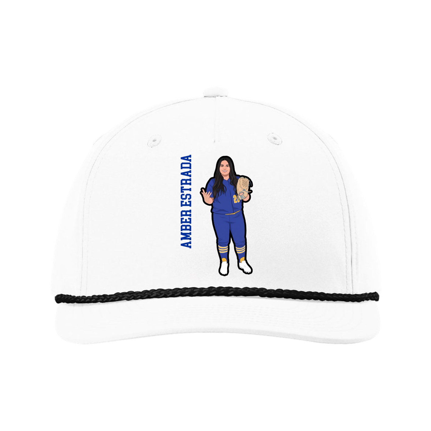 Five-Panel Classic Rope Cap — Name Vertical in White