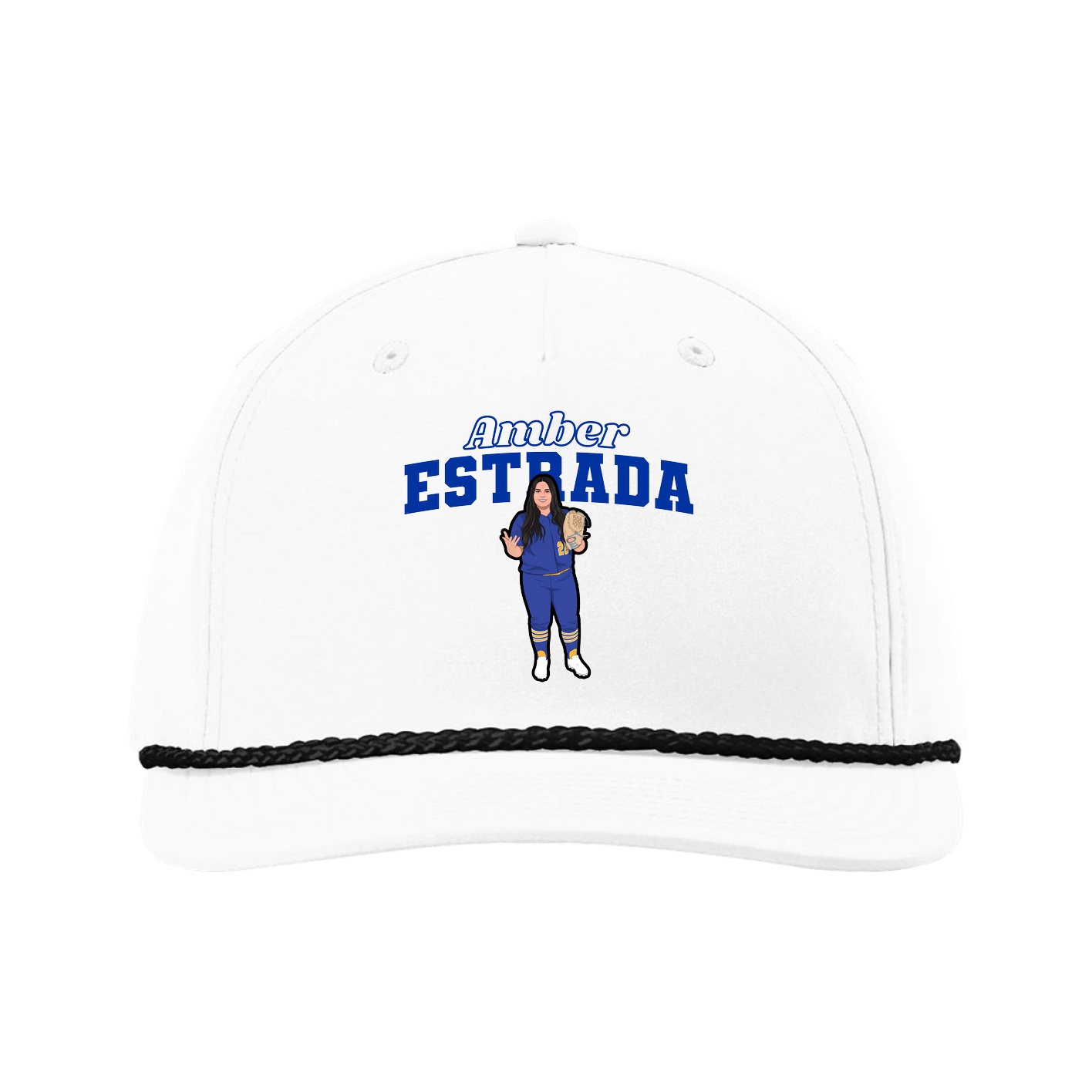 Five-Panel Classic Rope Cap — Name Arch in White