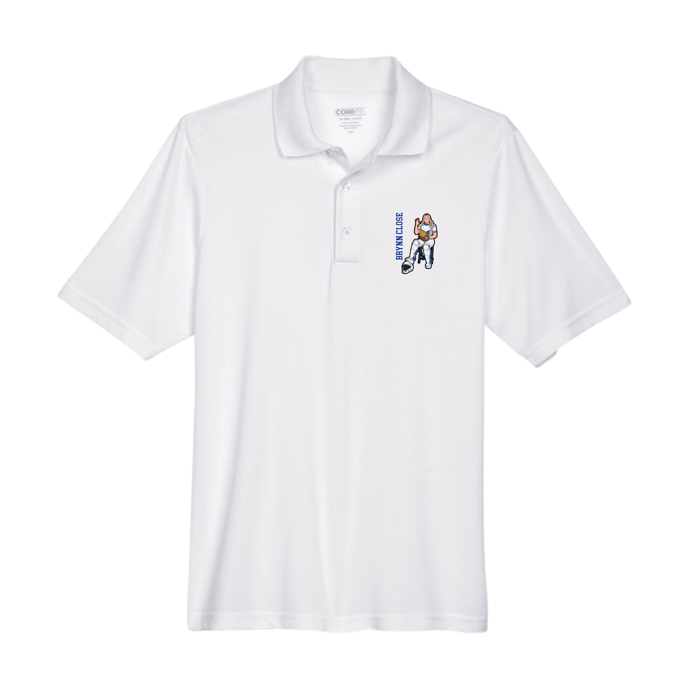 Performance Polo — Name Vertical in White