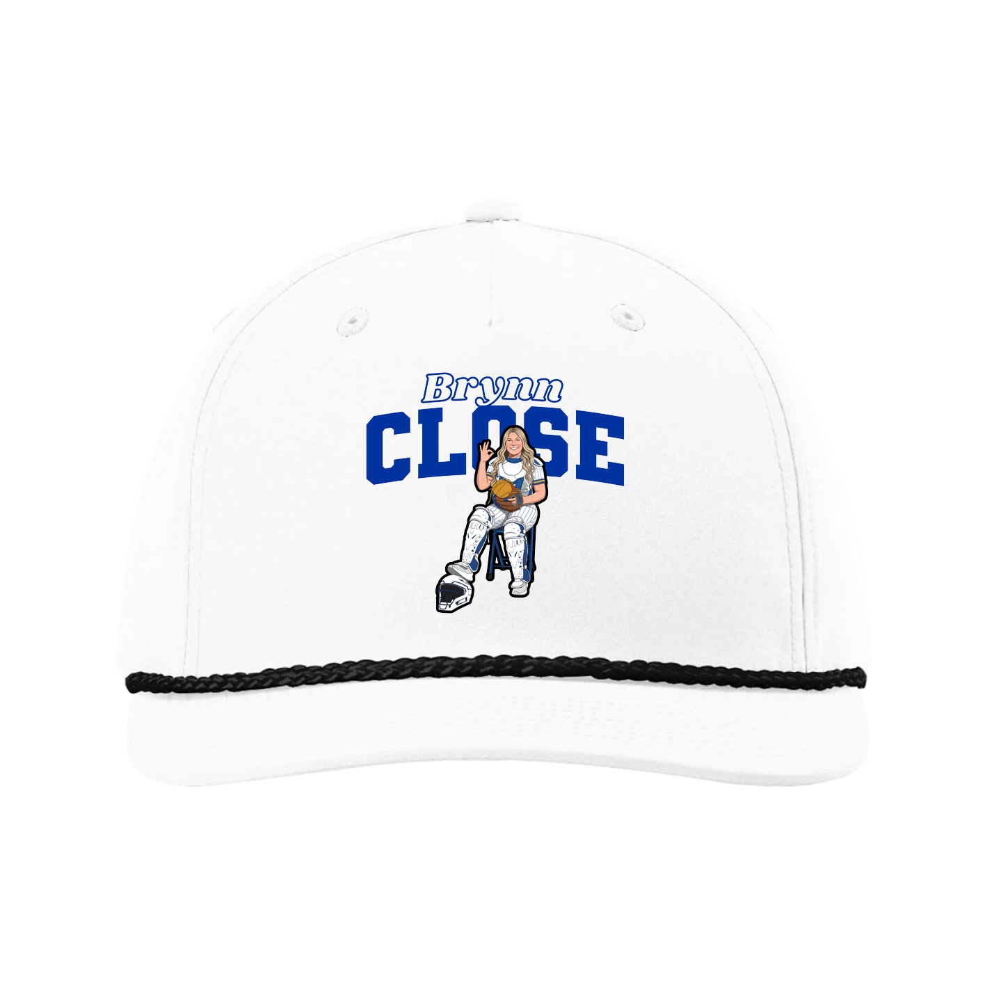 Five-Panel Classic Rope Cap — Name Arch in White