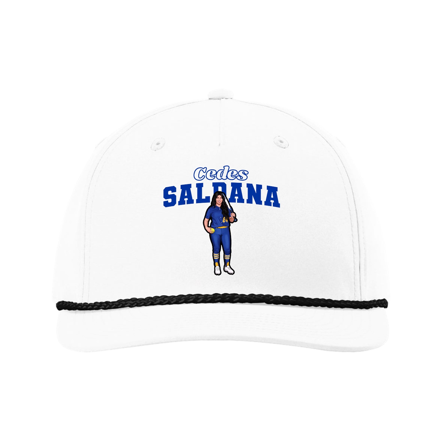Five-Panel Classic Rope Cap — Name Arch in White