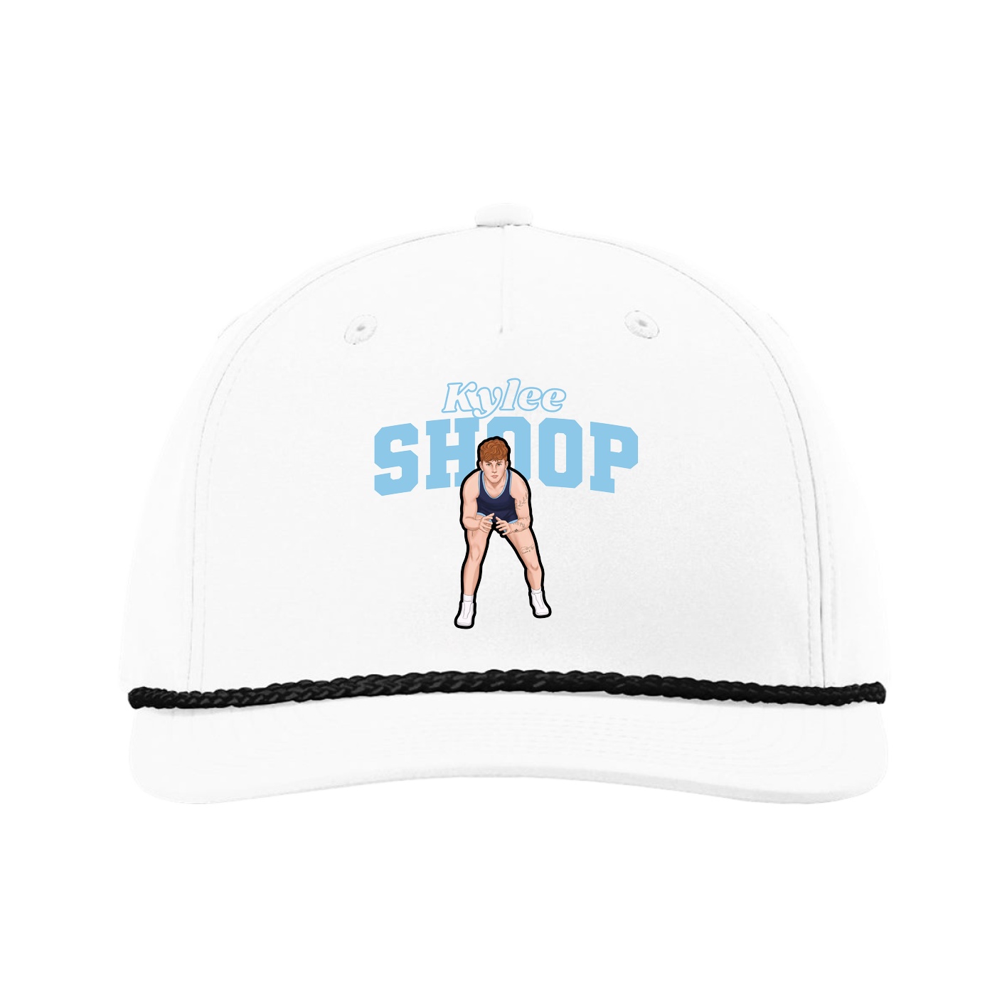 Five-Panel Classic Rope Cap — Name Arch in White