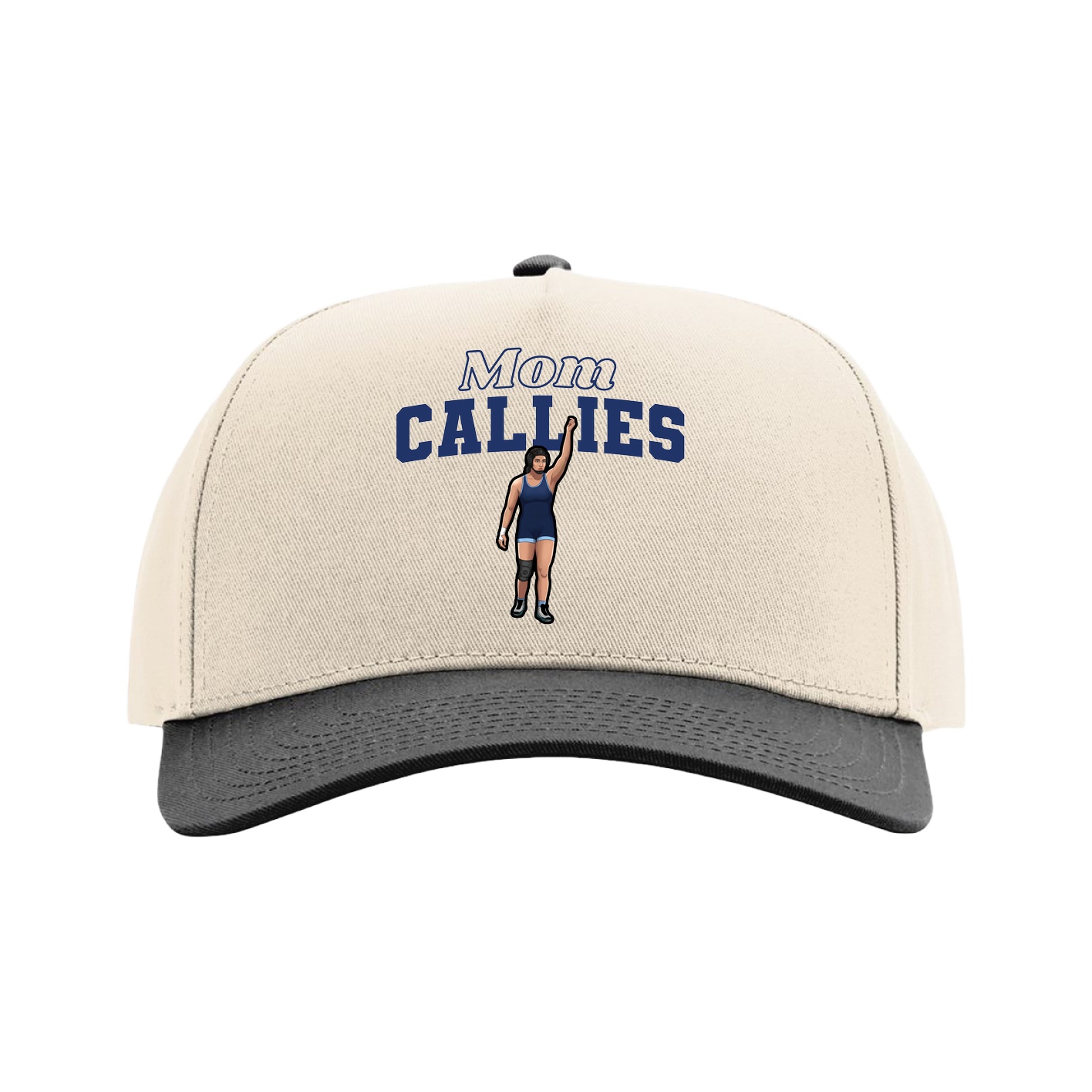 Full Fabric Five-Panel Champ Cap — Mothers Day Block in Cream/Black