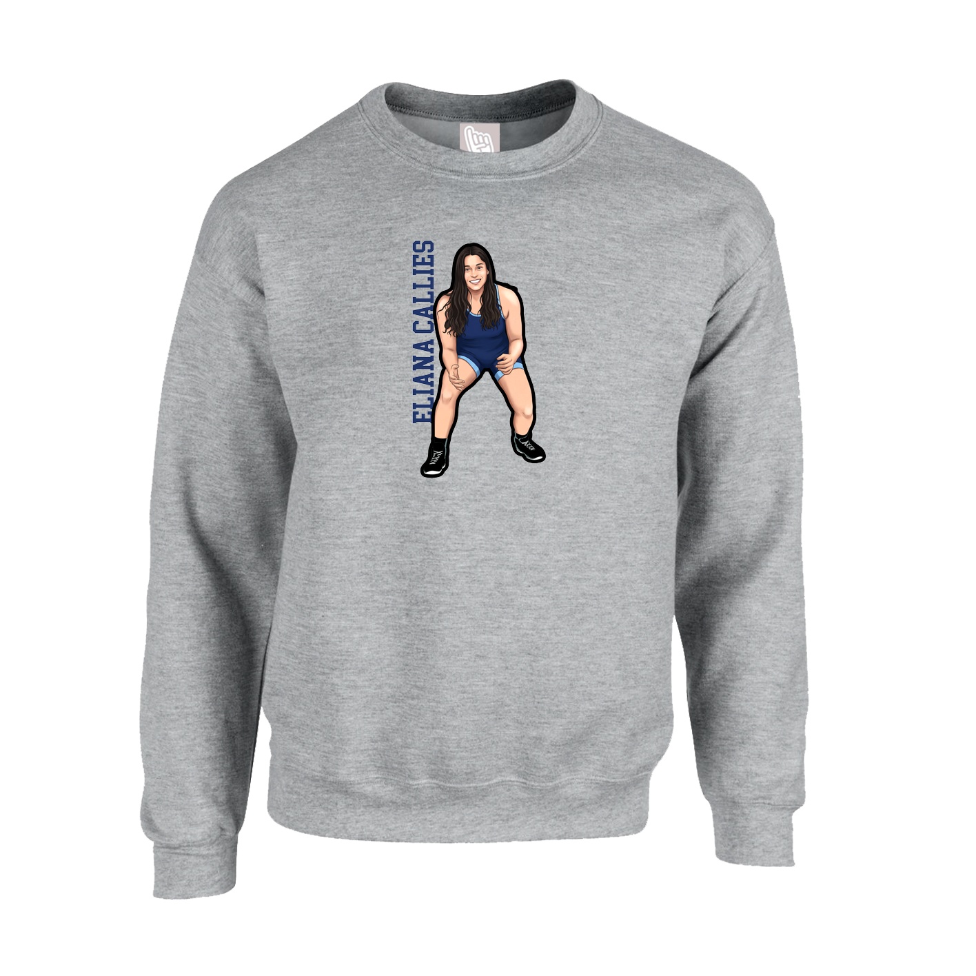 Fleece Crew — Name Vertical in Grey