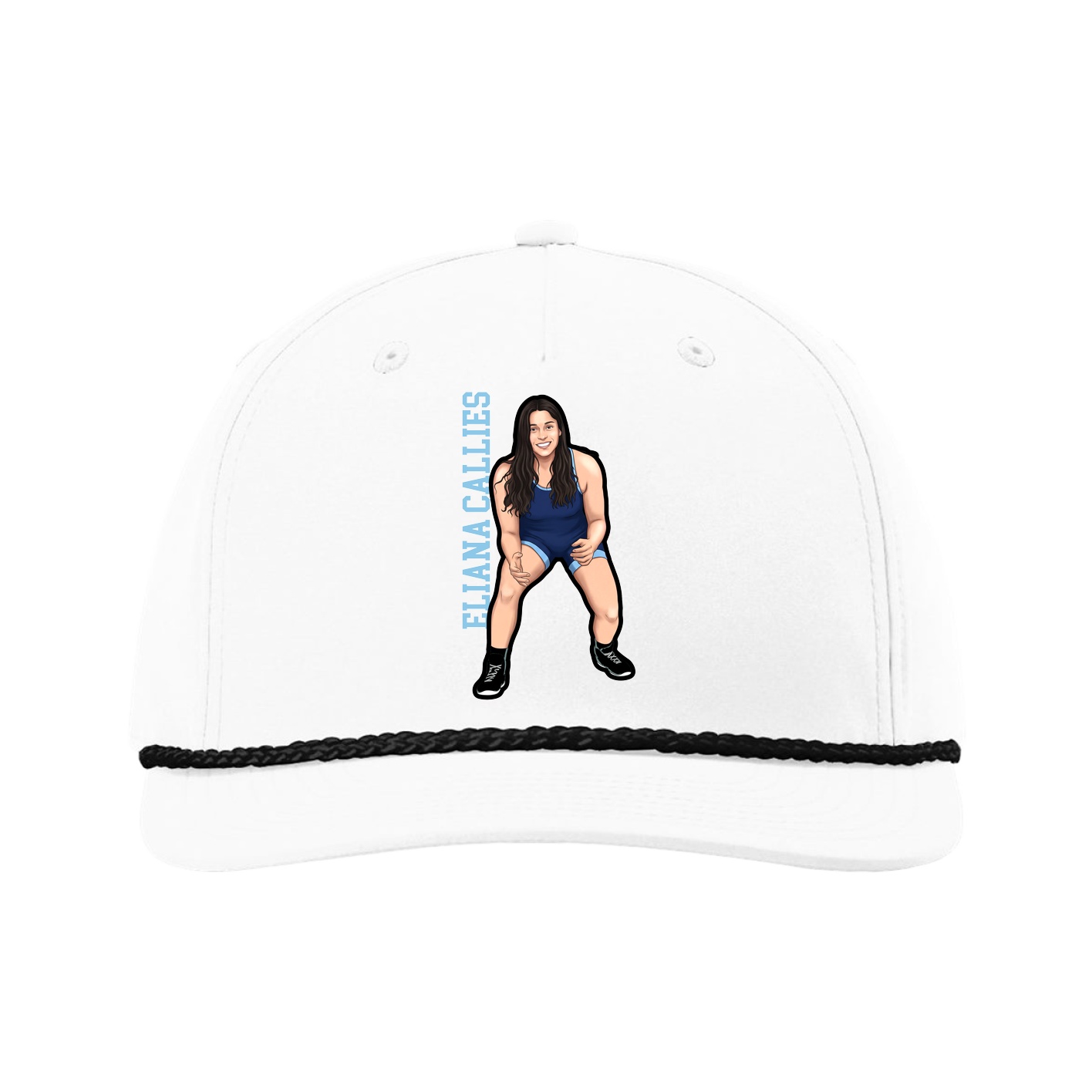 Five-Panel Classic Rope Cap — Name Vertical in White