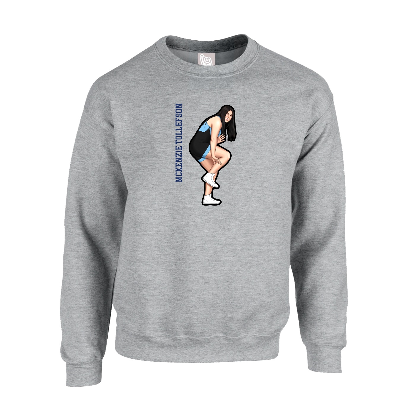 Fleece Crew — Name Vertical in Grey