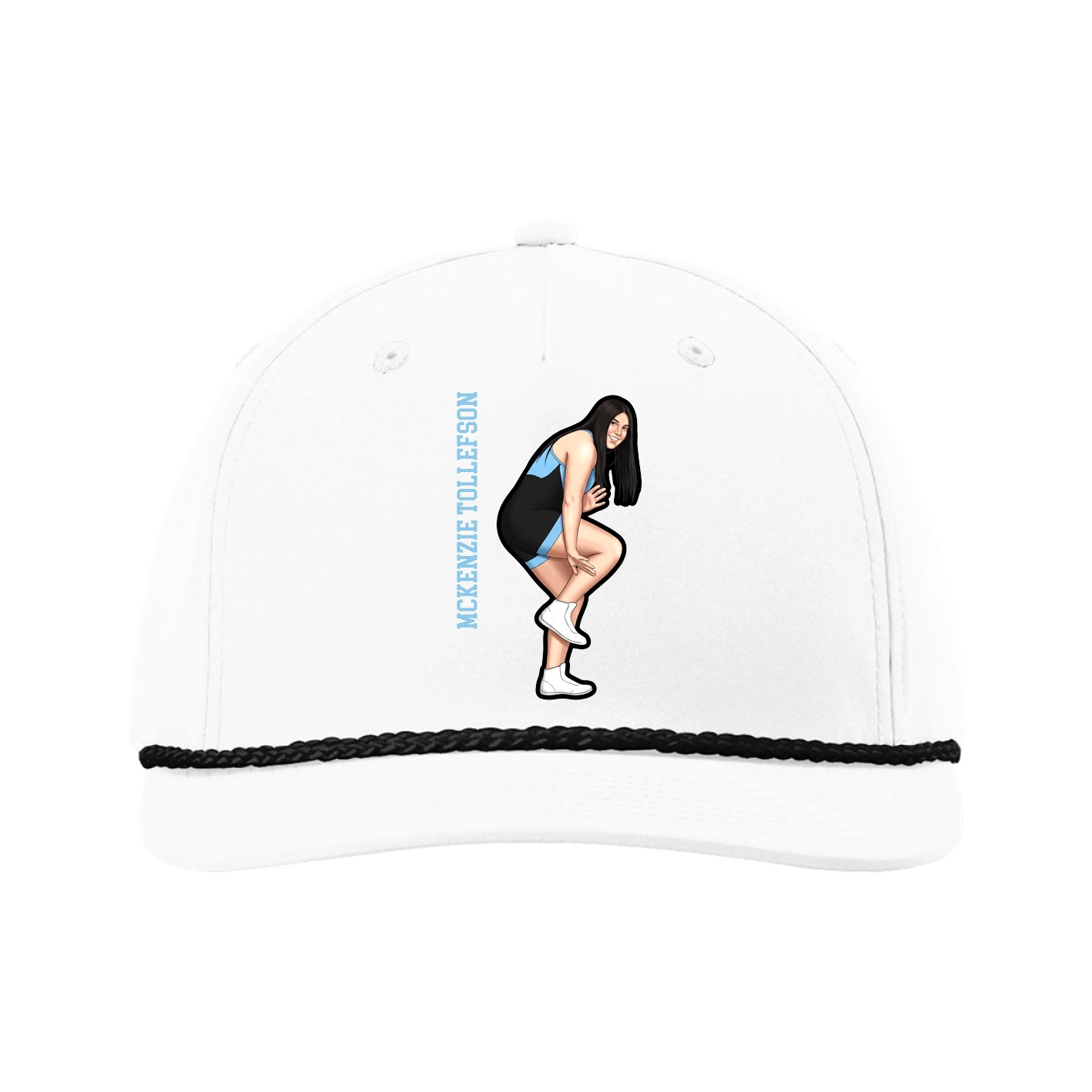 Five-Panel Classic Rope Cap — Name Vertical in White