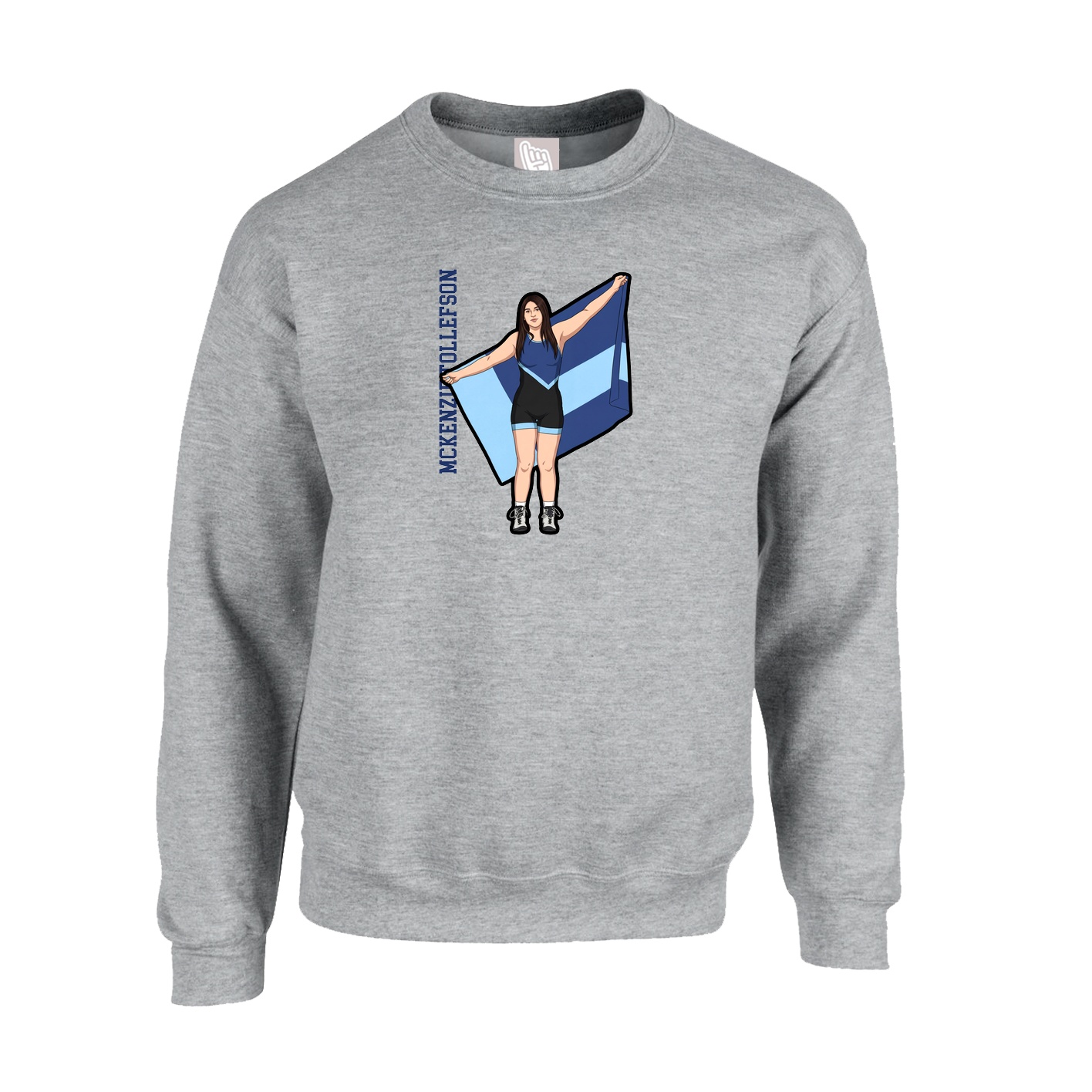 Fleece Crew — Name Vertical in Grey