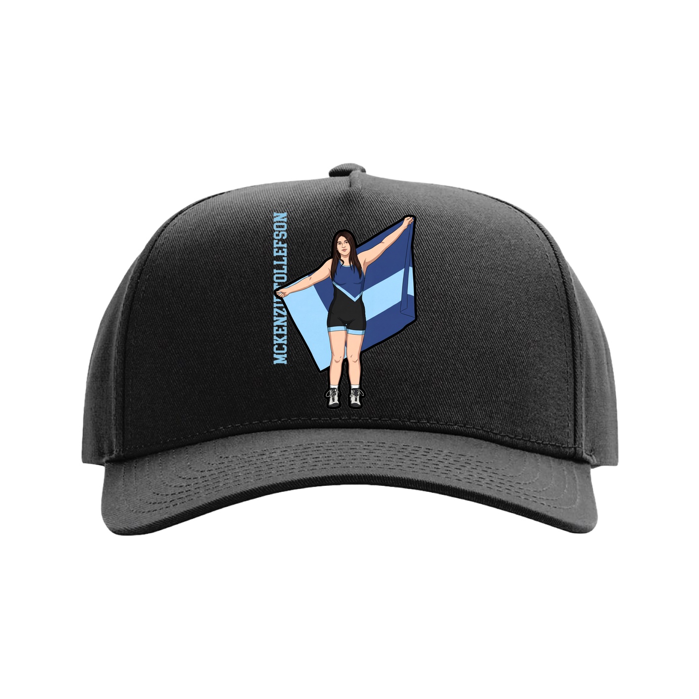 Full Fabric Five-Panel Champ Cap — Name Vertical in Black