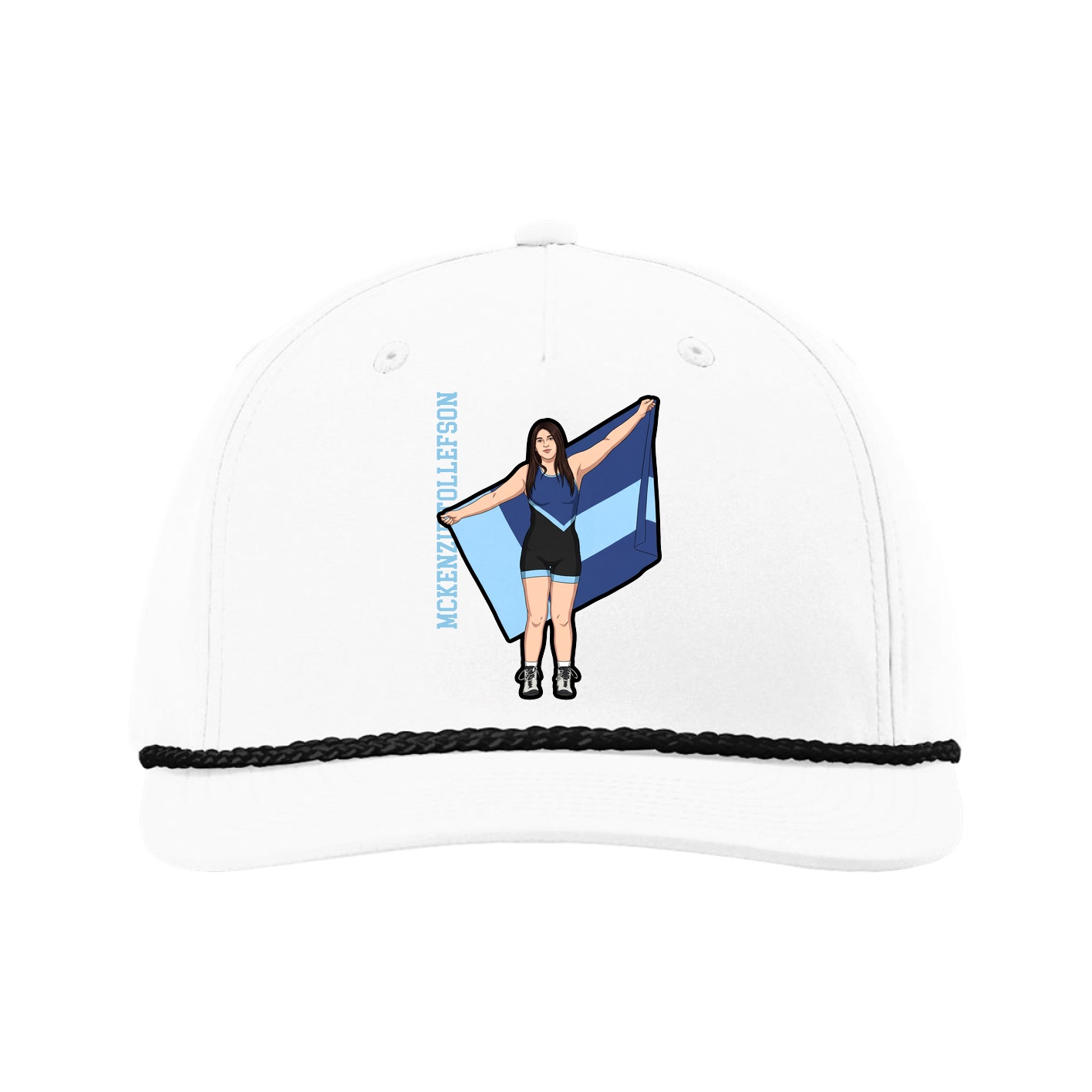 Five-Panel Classic Rope Cap — Name Vertical in White