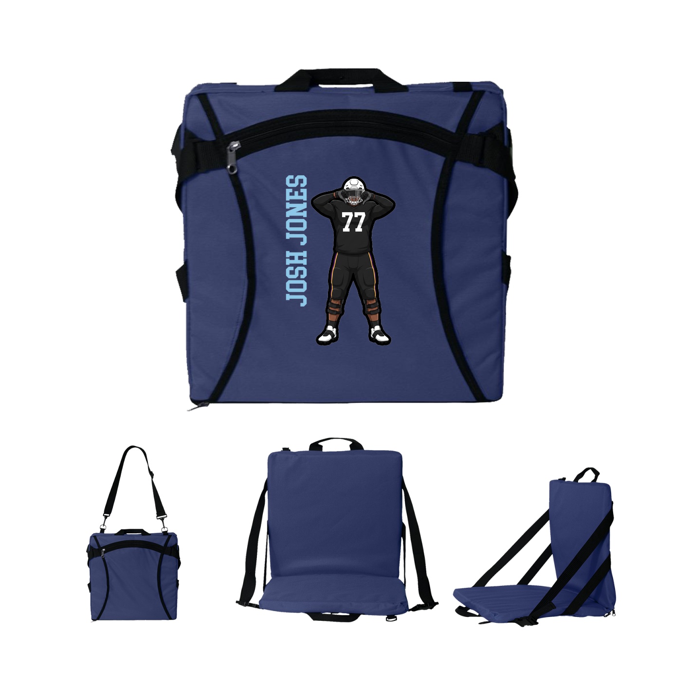 Folding Stadium Seat — Name Vertical in Navy