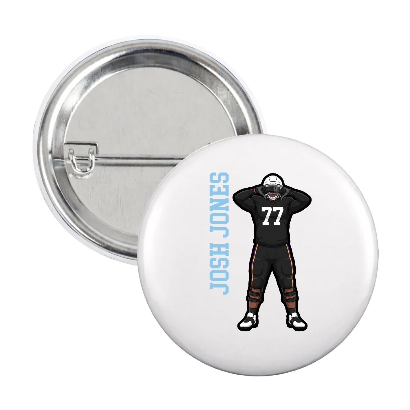 Game Day Button — Name Vertical in White
