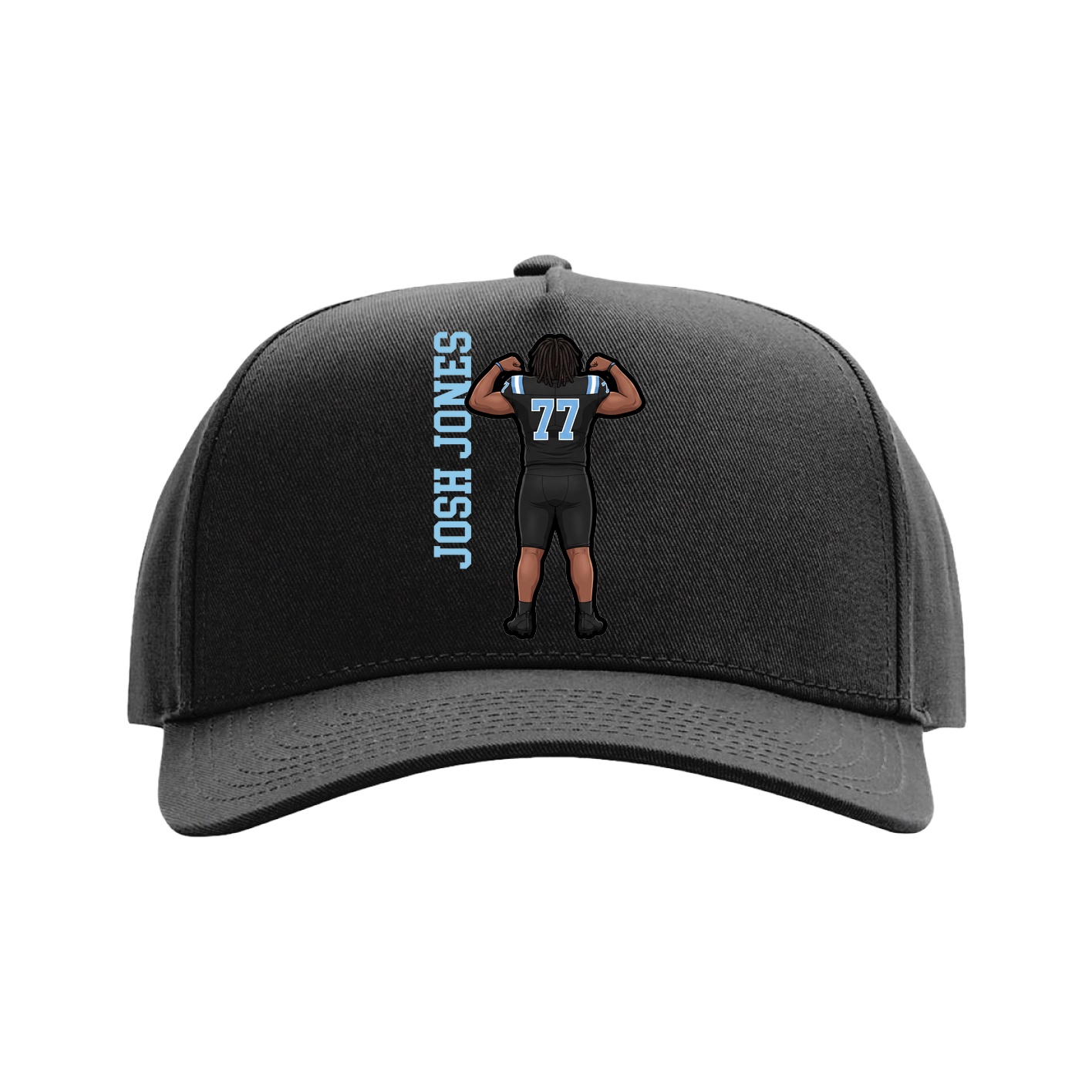 Full Fabric Five-Panel Champ Cap — Name Vertical in Black