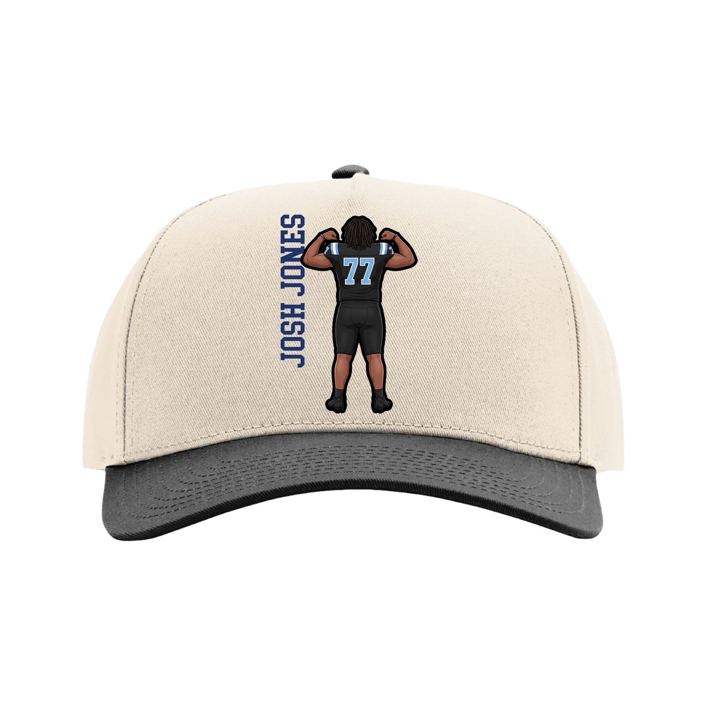 Full Fabric Five-Panel Champ Cap — Name Vertical in Cream/Black