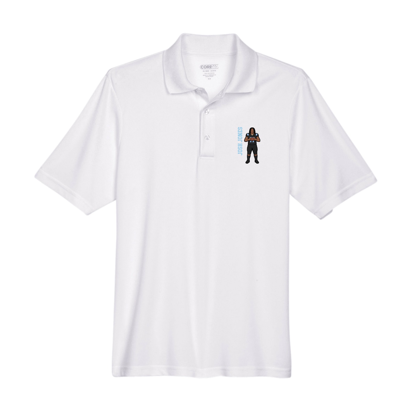Performance Polo — Name Vertical in White