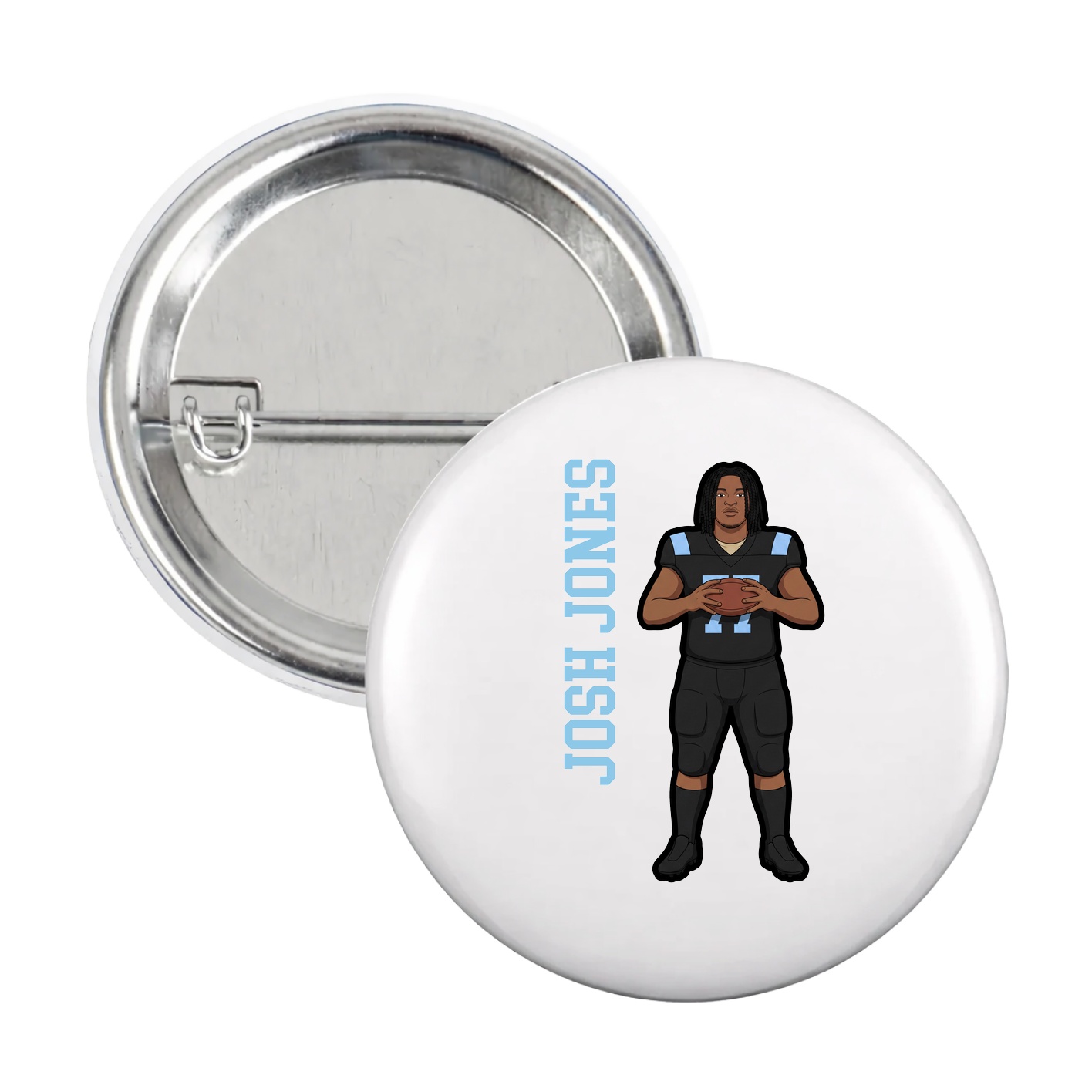 Game Day Button — Name Vertical in White