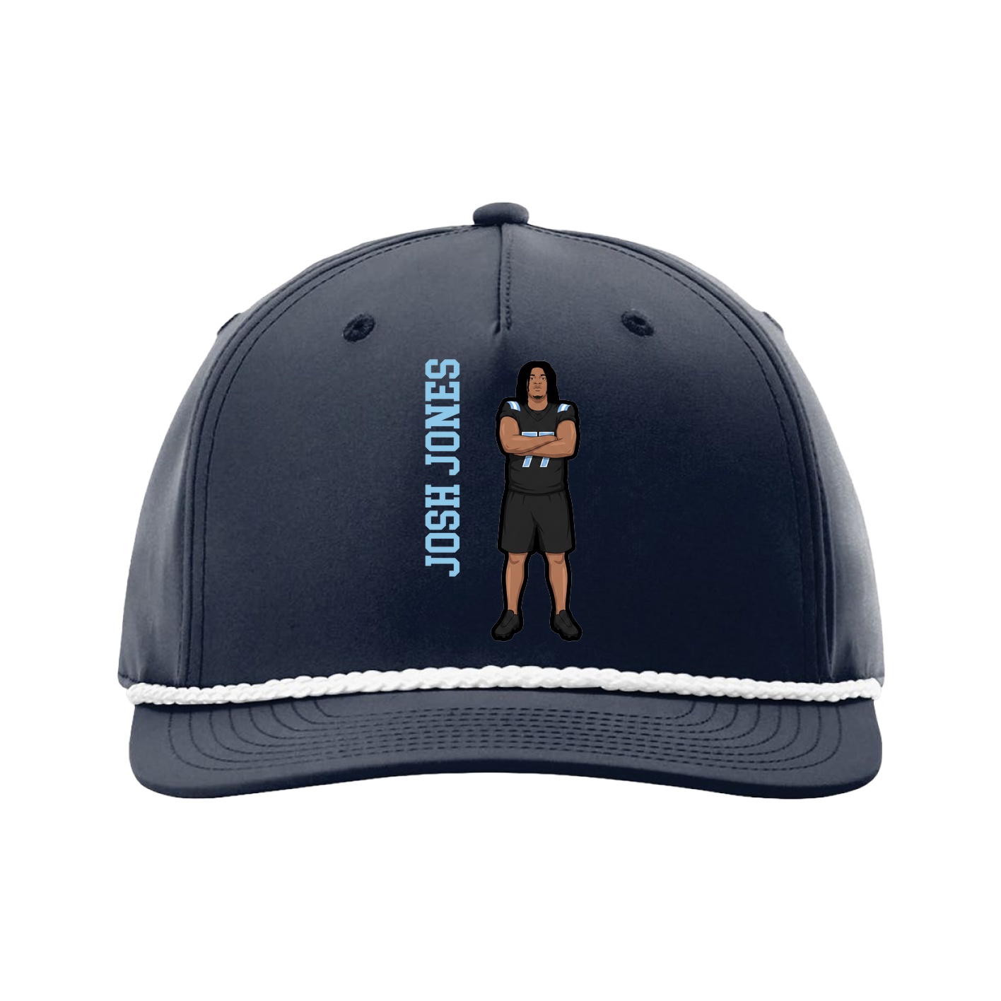 Five-Panel Classic Rope Cap — Name Vertical in Navy