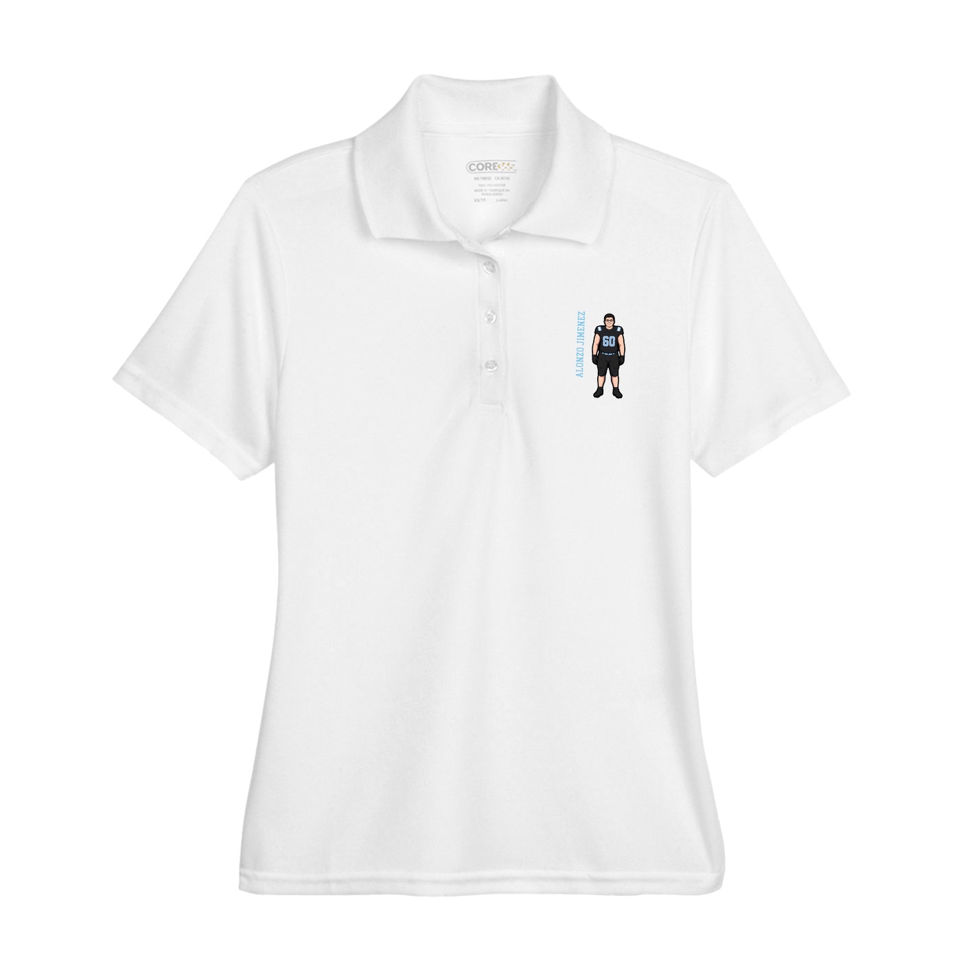 Womens Performance Polo — Name Vertical in White