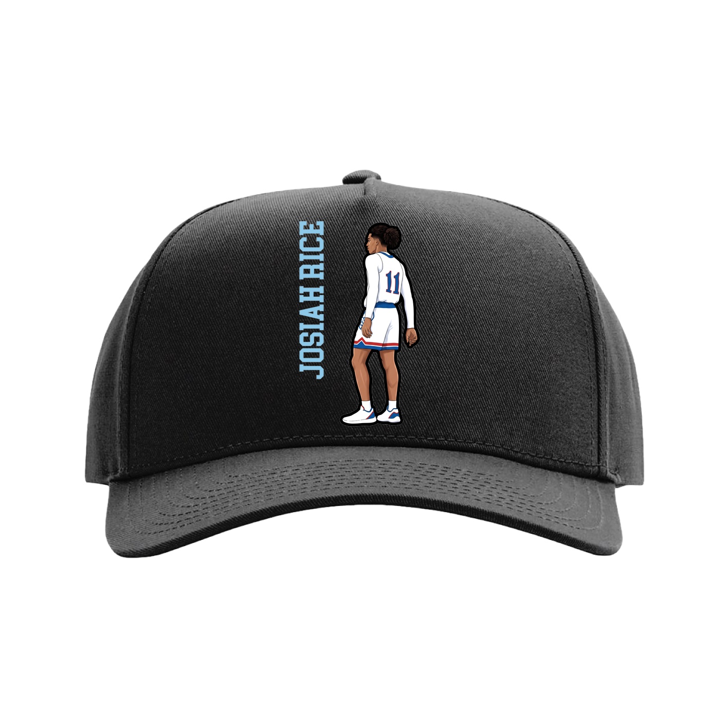 Full Fabric Five-Panel Champ Cap — Name Vertical in Black