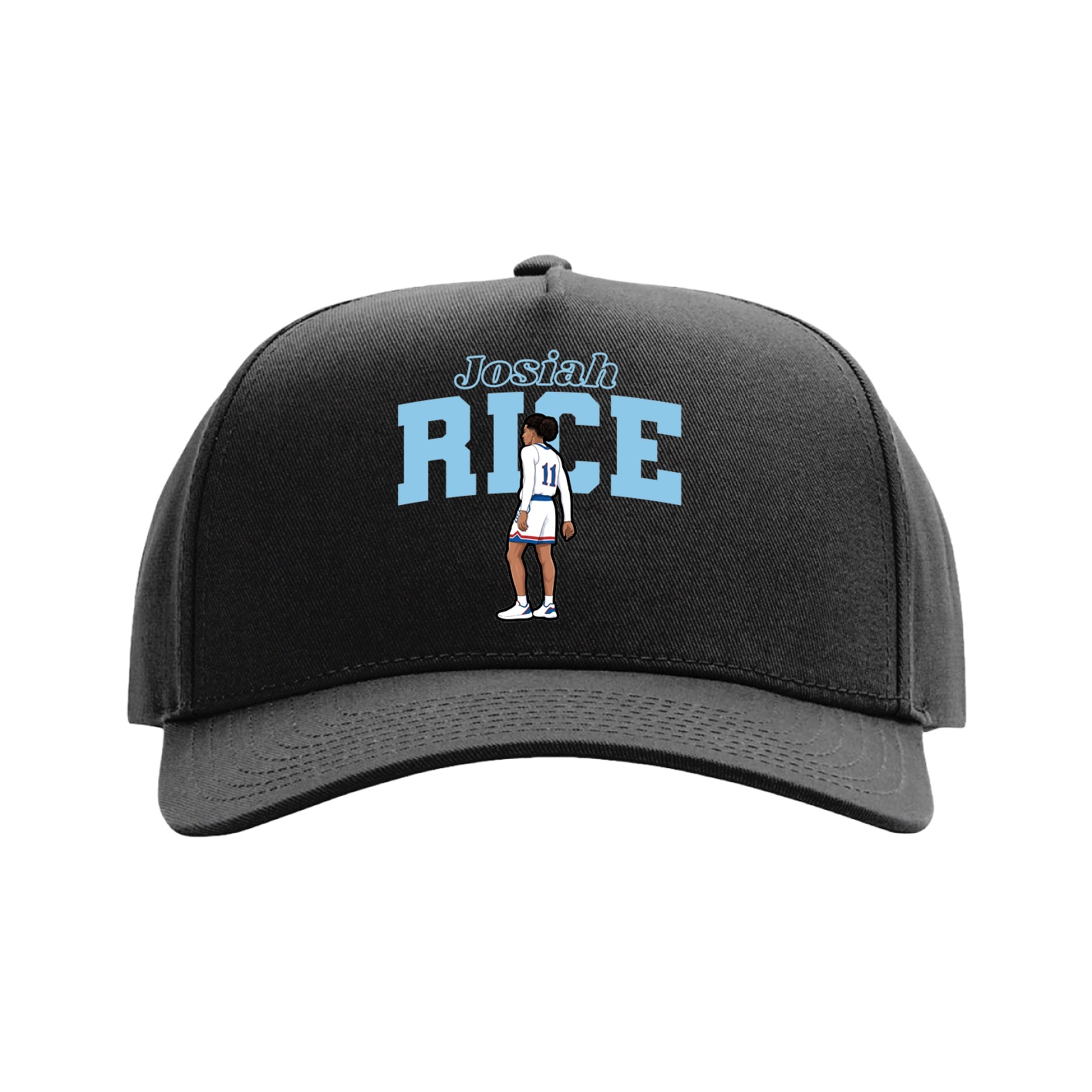 Full Fabric Five-Panel Champ Cap — Name Arch in Black
