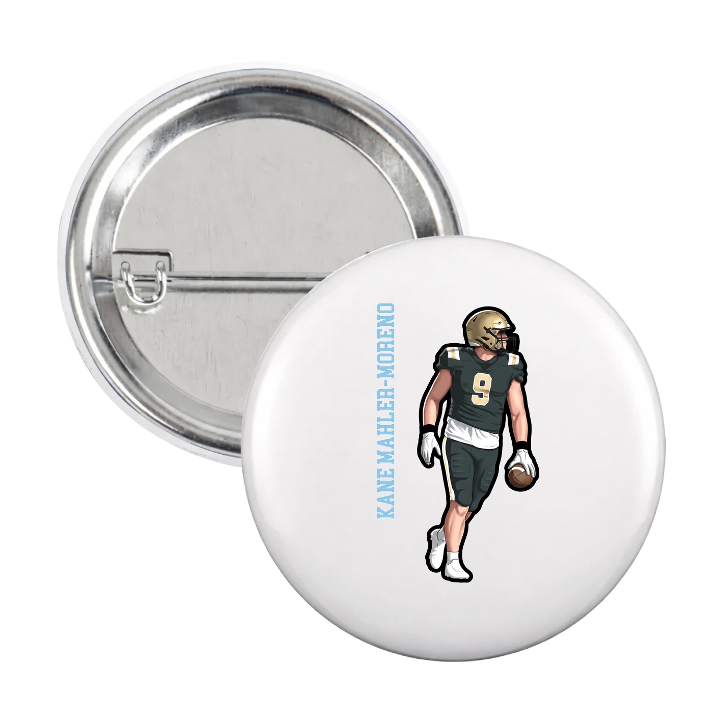Game Day Button — Name Vertical in White
