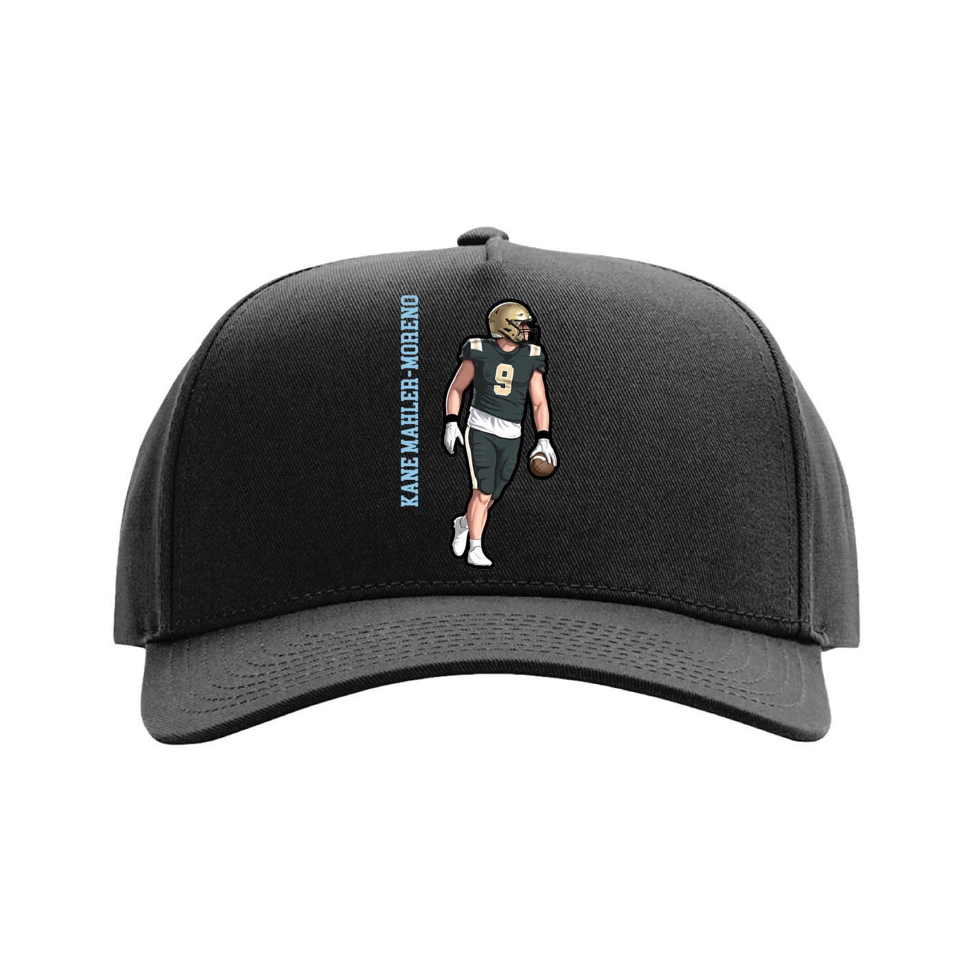 Full Fabric Five-Panel Champ Cap — Name Vertical in Black