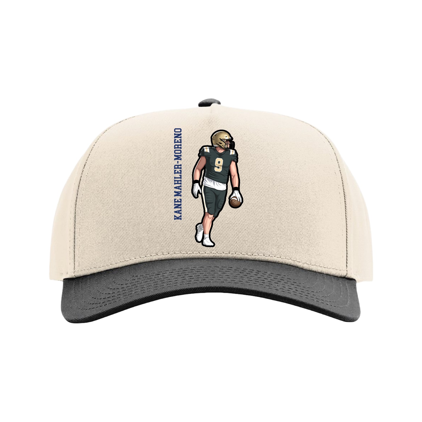 Full Fabric Five-Panel Champ Cap — Name Vertical in Cream/Black