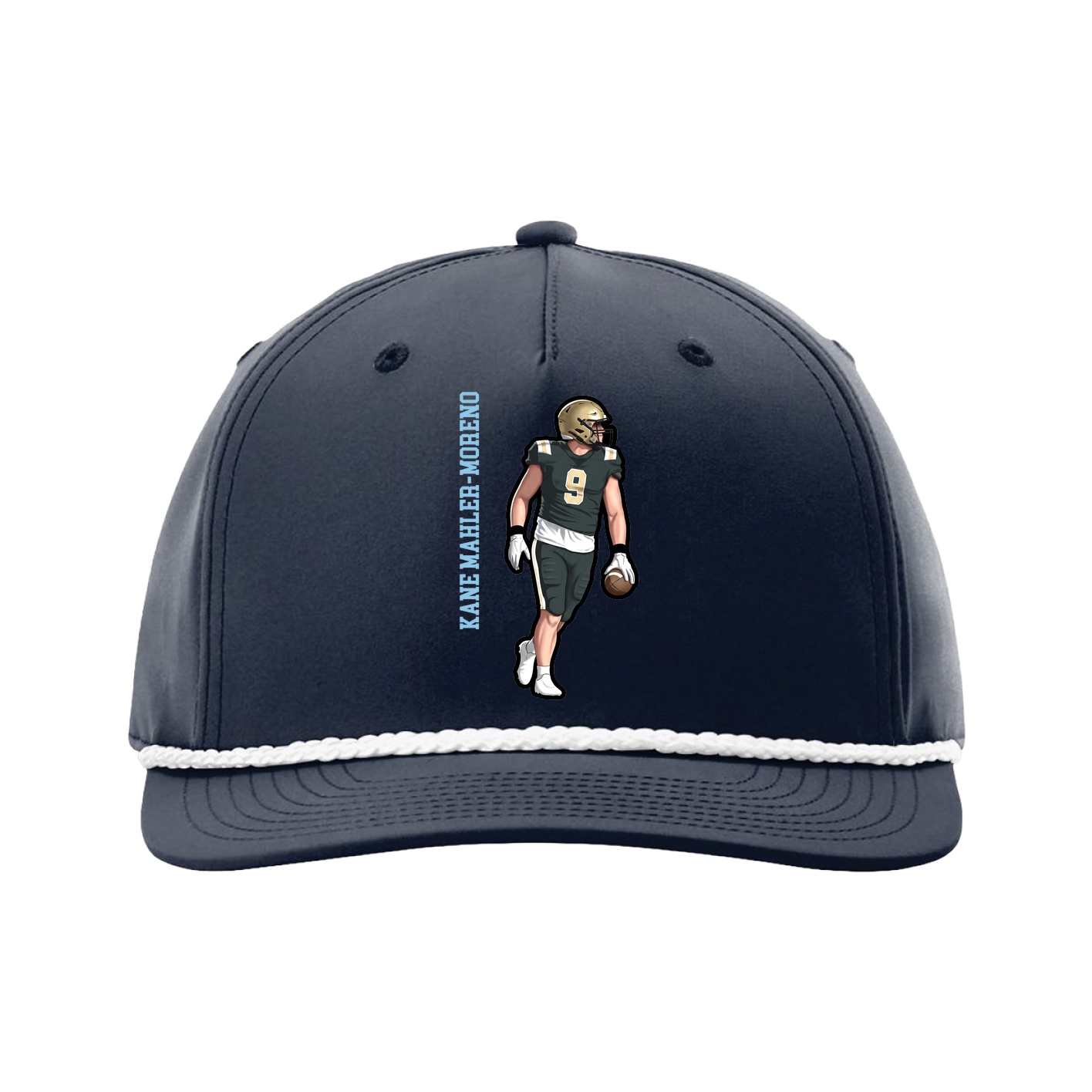Five-Panel Classic Rope Cap — Name Vertical in Navy