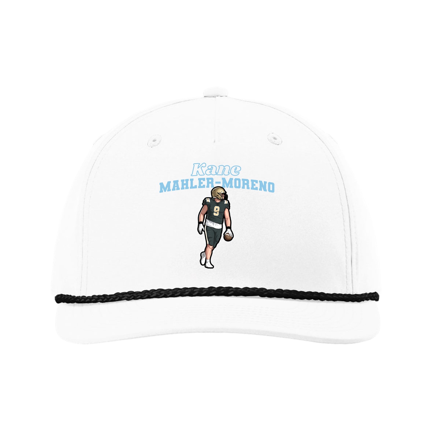 Five-Panel Classic Rope Cap — Name Arch in White