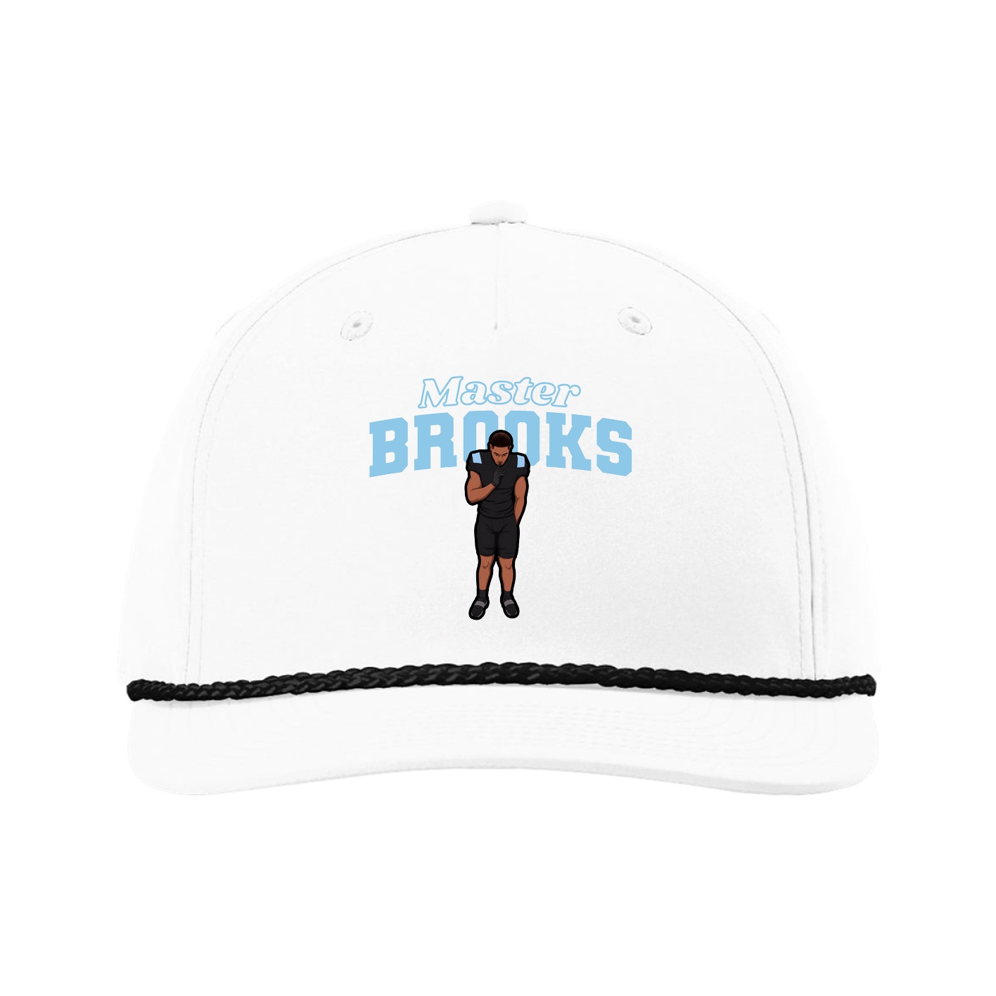 Five-Panel Classic Rope Cap — Name Arch in White
