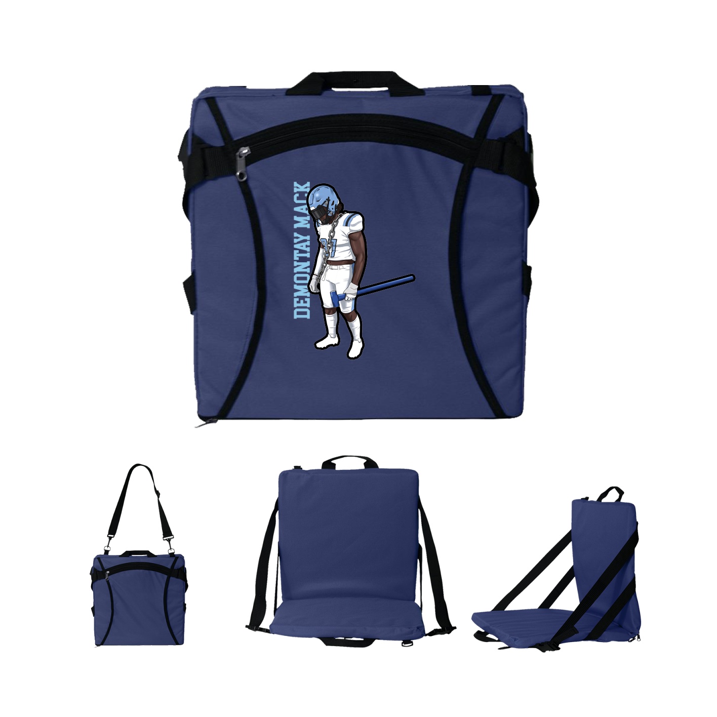 Folding Stadium Seat — Name Vertical in Navy