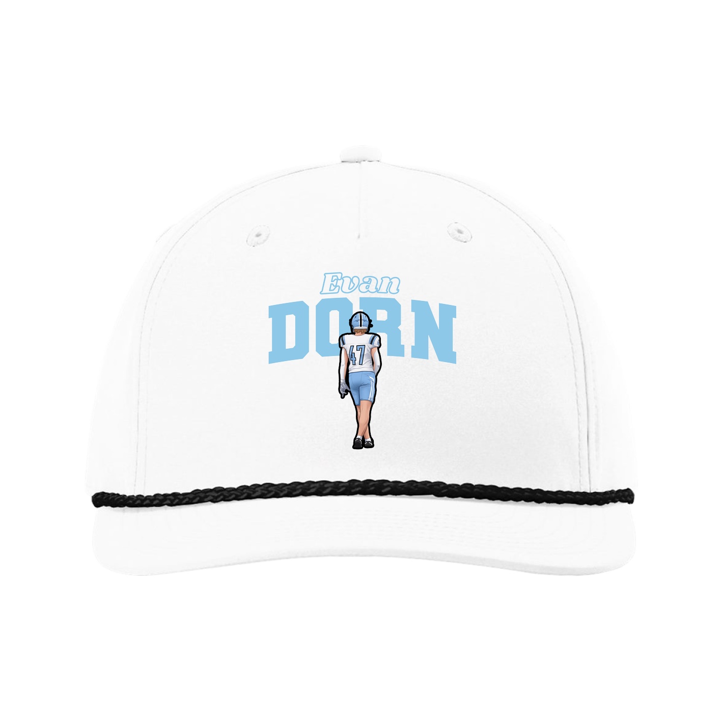 Five-Panel Classic Rope Cap — Name Arch in White