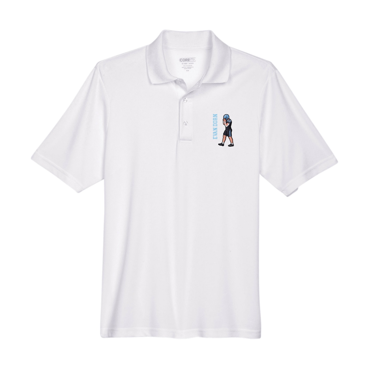Performance Polo — Name Vertical in White