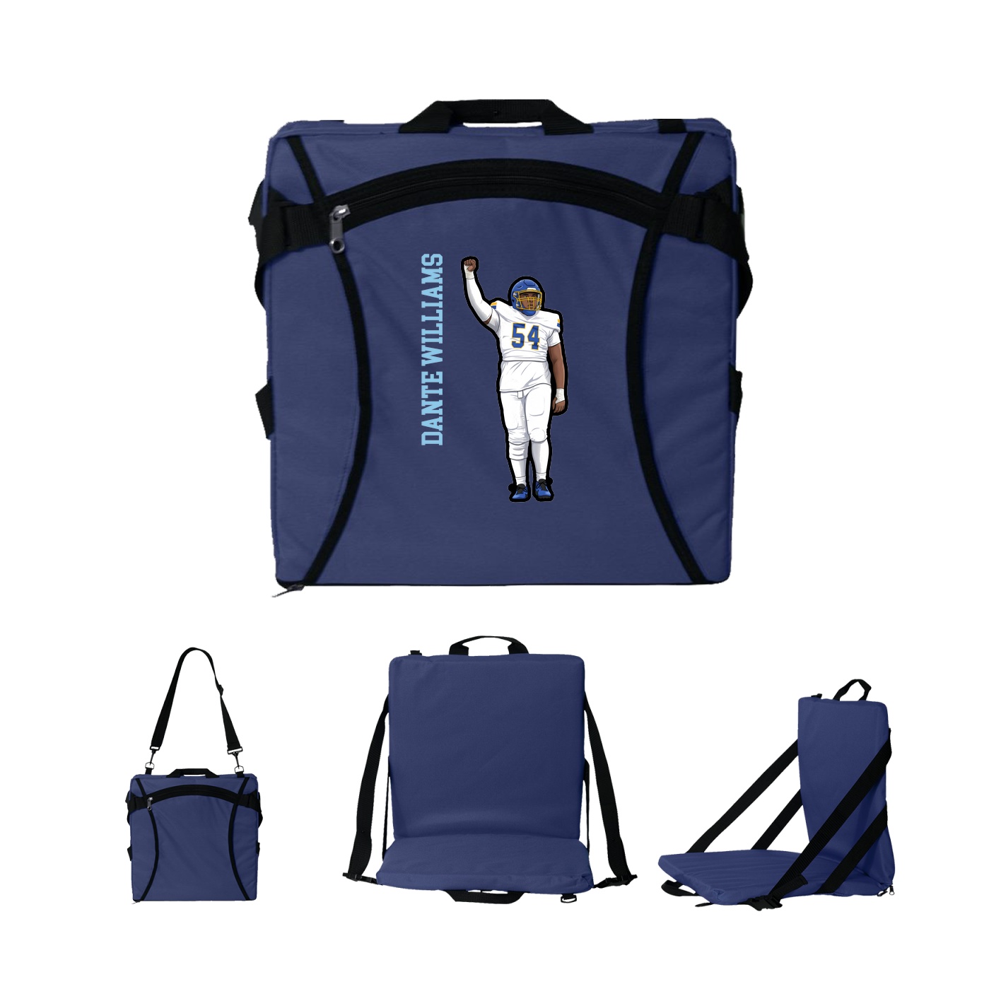 Folding Stadium Seat — Name Vertical in Navy