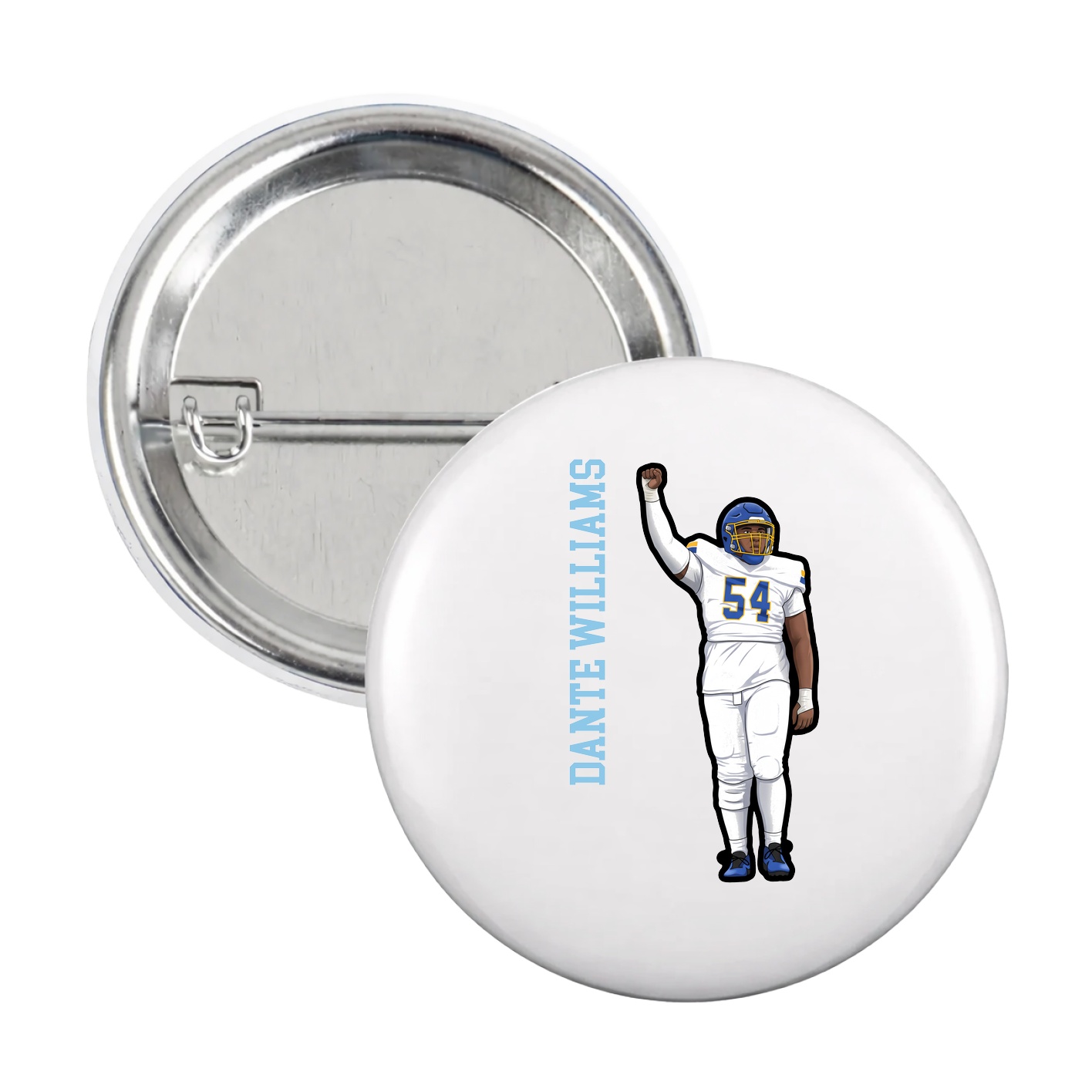 Game Day Button — Name Vertical in White