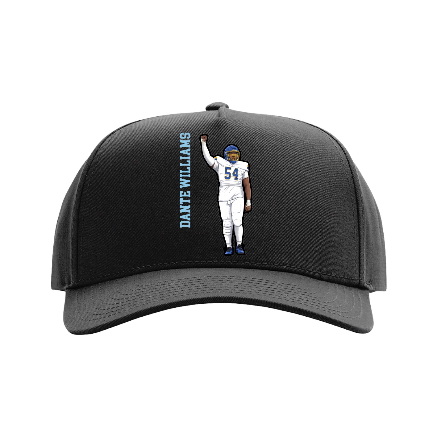 Full Fabric Five-Panel Champ Cap — Name Vertical in Black