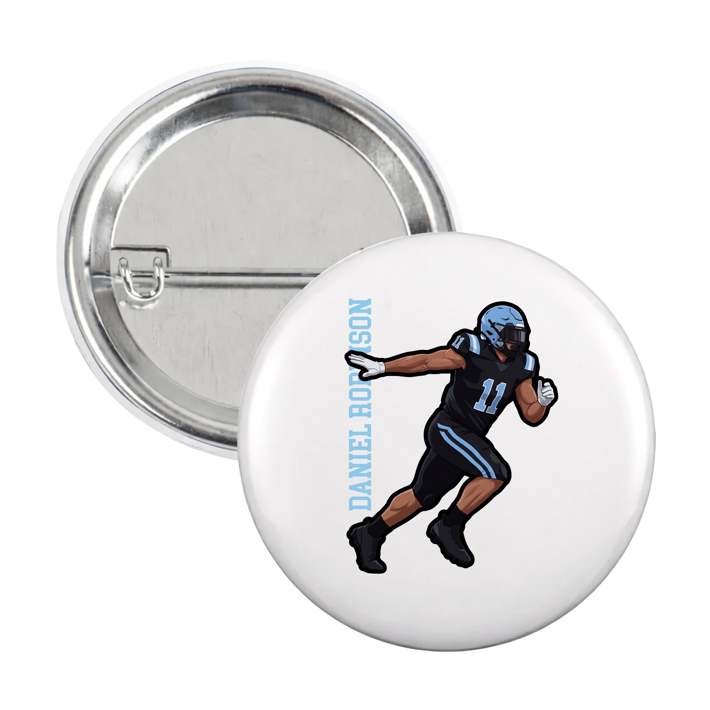 Game Day Button — Name Vertical in White