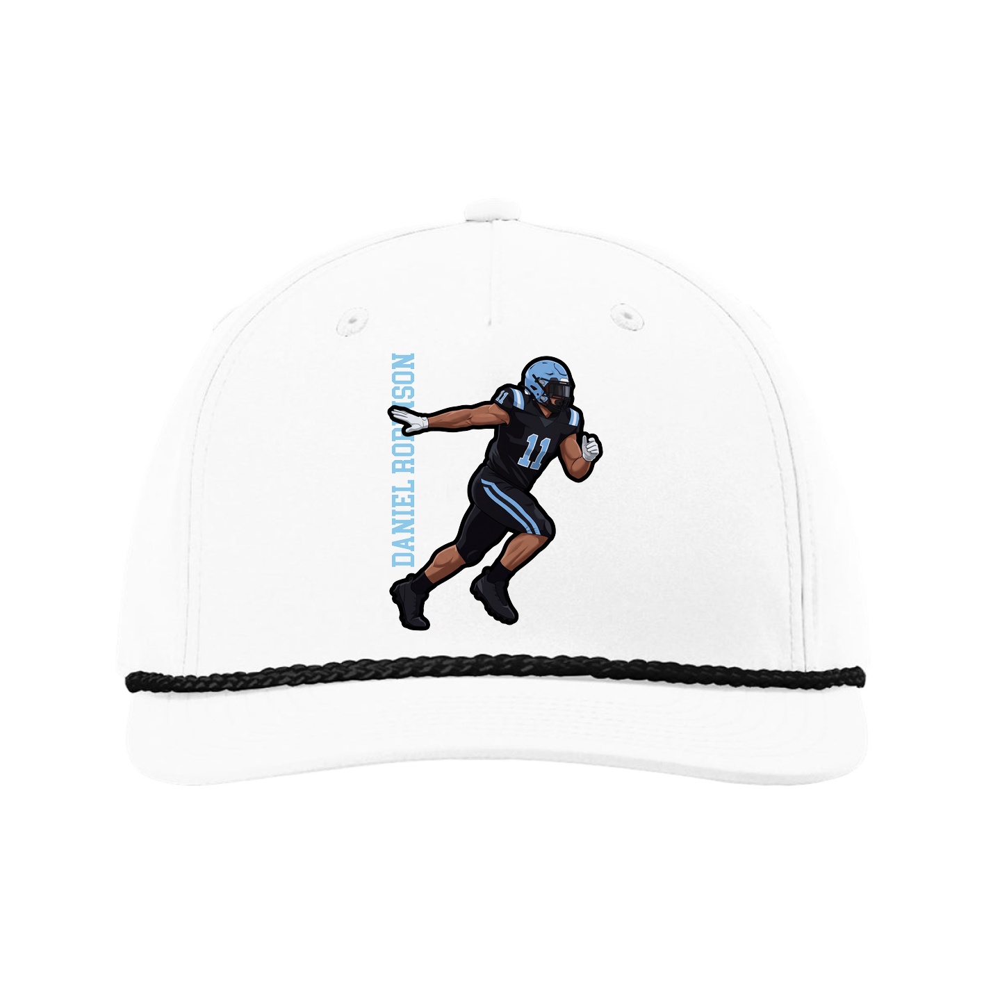 Five-Panel Classic Rope Cap — Name Vertical in White