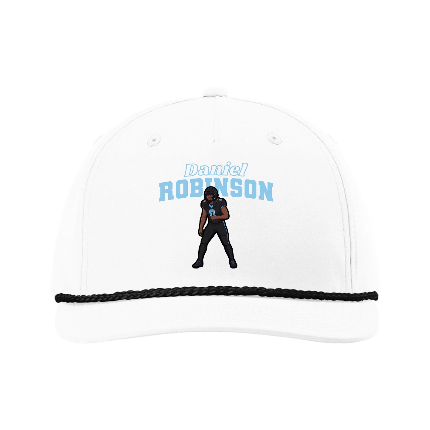 Five-Panel Classic Rope Cap — Name Arch in White