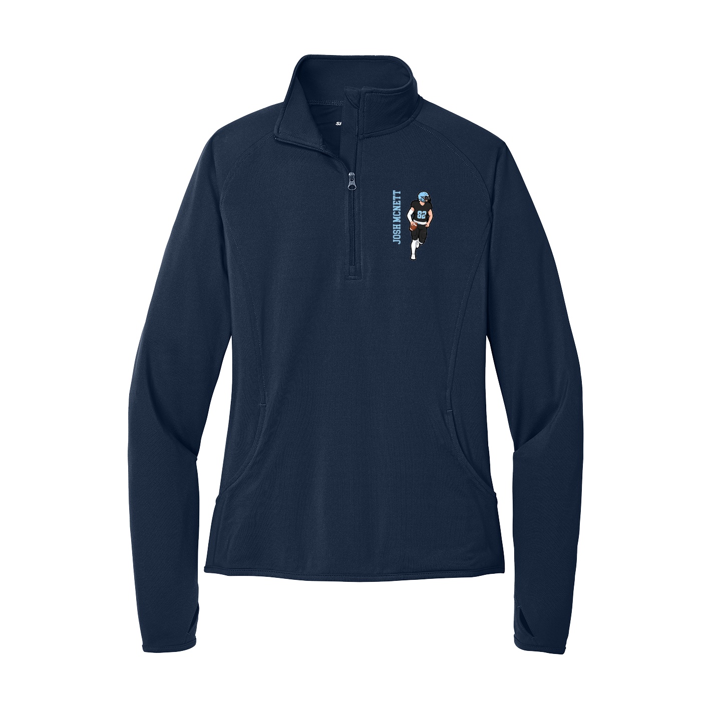 Women's Q-Zip Pullover — Name Vertical in Navy