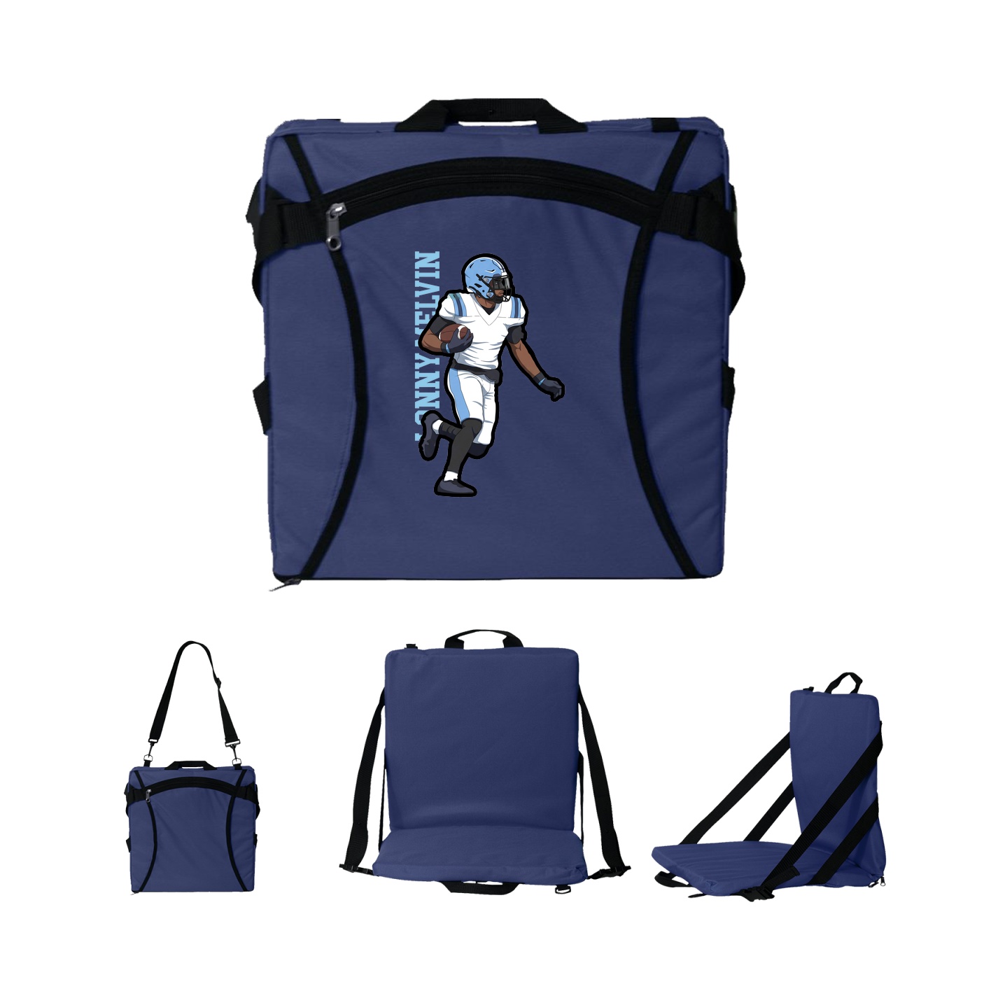 Folding Stadium Seat — Name Vertical in Navy