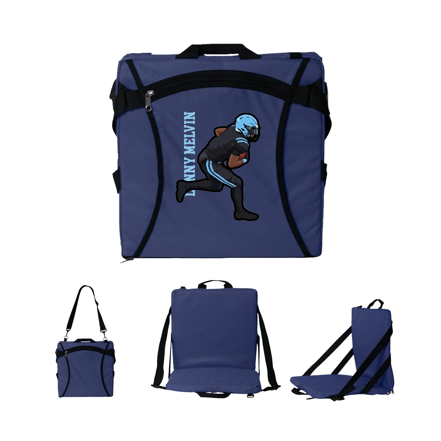 Folding Stadium Seat — Name Vertical in Navy