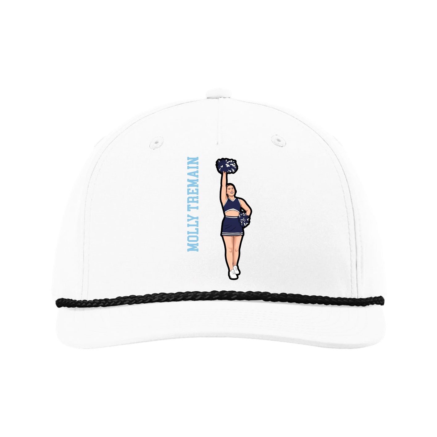 Five-Panel Classic Rope Cap — Name Vertical in White