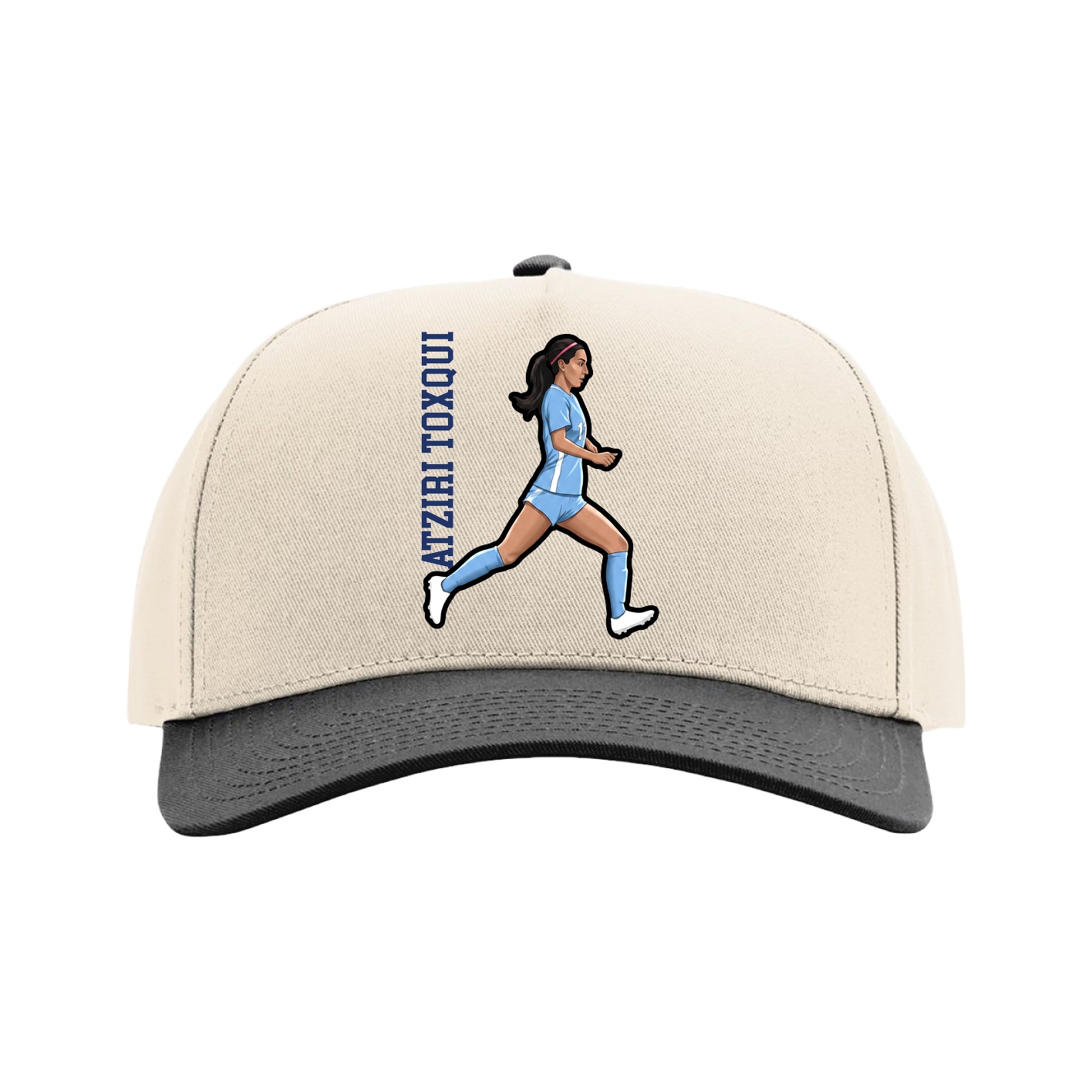 Full Fabric Five-Panel Champ Cap — Name Vertical in Cream/Black
