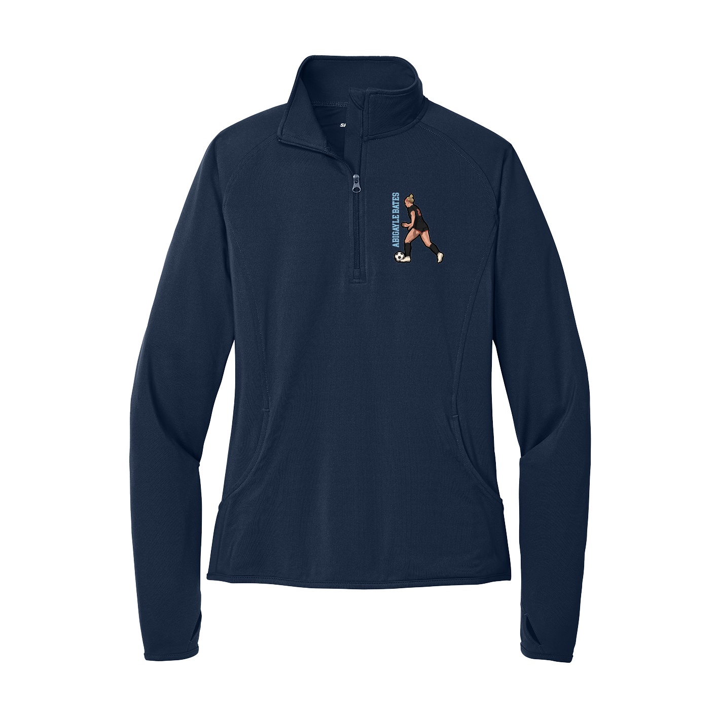 Women's Q-Zip Pullover — Name Vertical in Navy