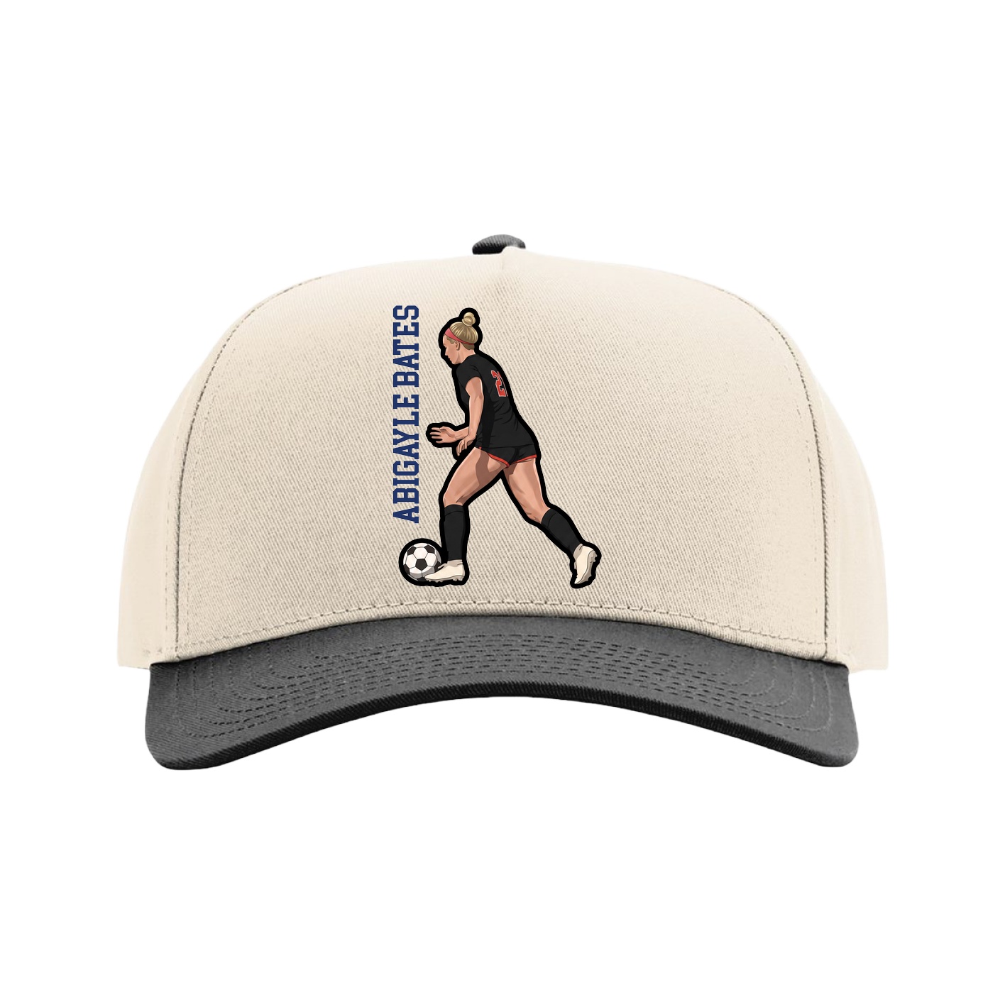Full Fabric Five-Panel Champ Cap — Name Vertical in Cream/Black